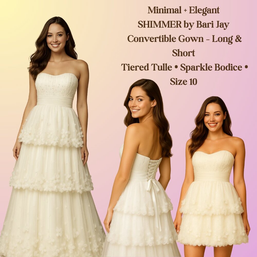 SHIMMER by Bari Jay Wedding Gown 10 Ivory Convertible Tiered Tulle Corset